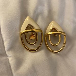 Gold and cream clip on earrings